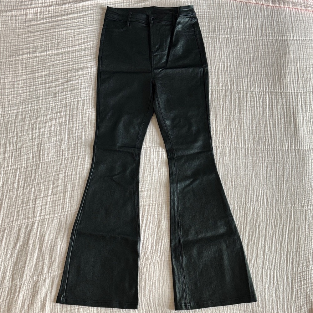 High Waisted Faux Leather Flared Bell-bottom Pants